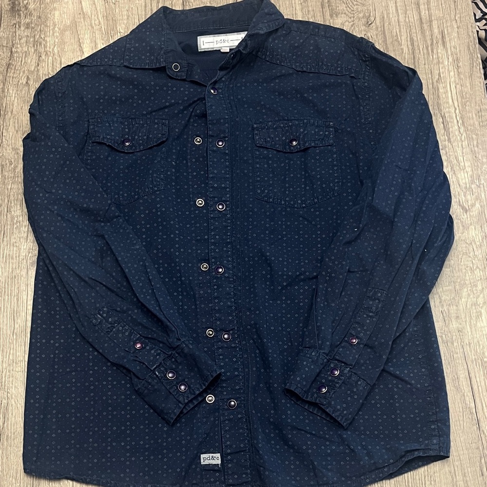 PD&C Dark Blue Casual Button-Down Shirt